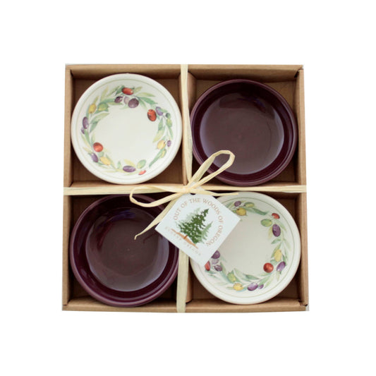 Set of 4 Small Round Bowls - Olive Wreath (3.75"): Olive Wreath