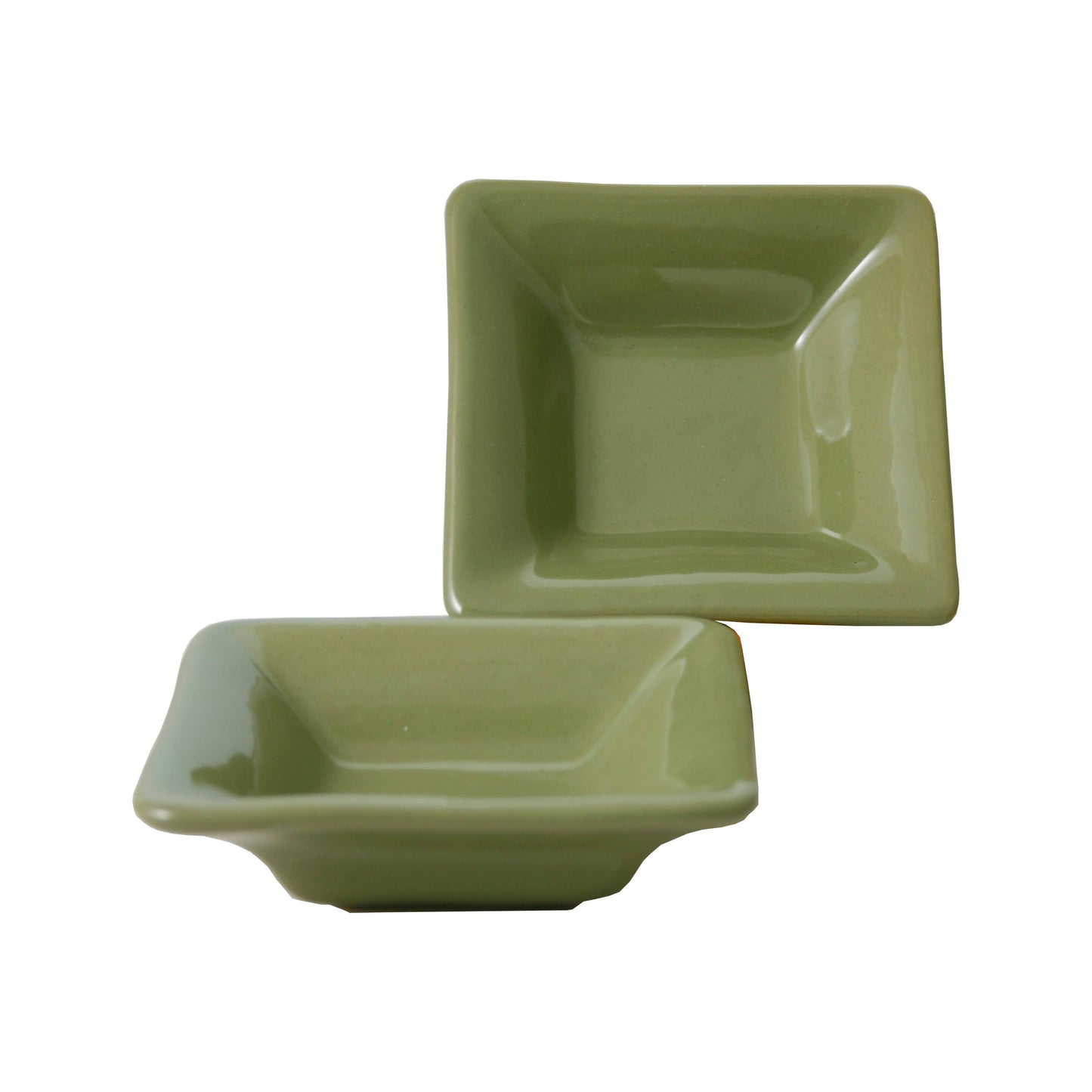 Set of 4 Small Square Bowls - Olive Green (3.75")