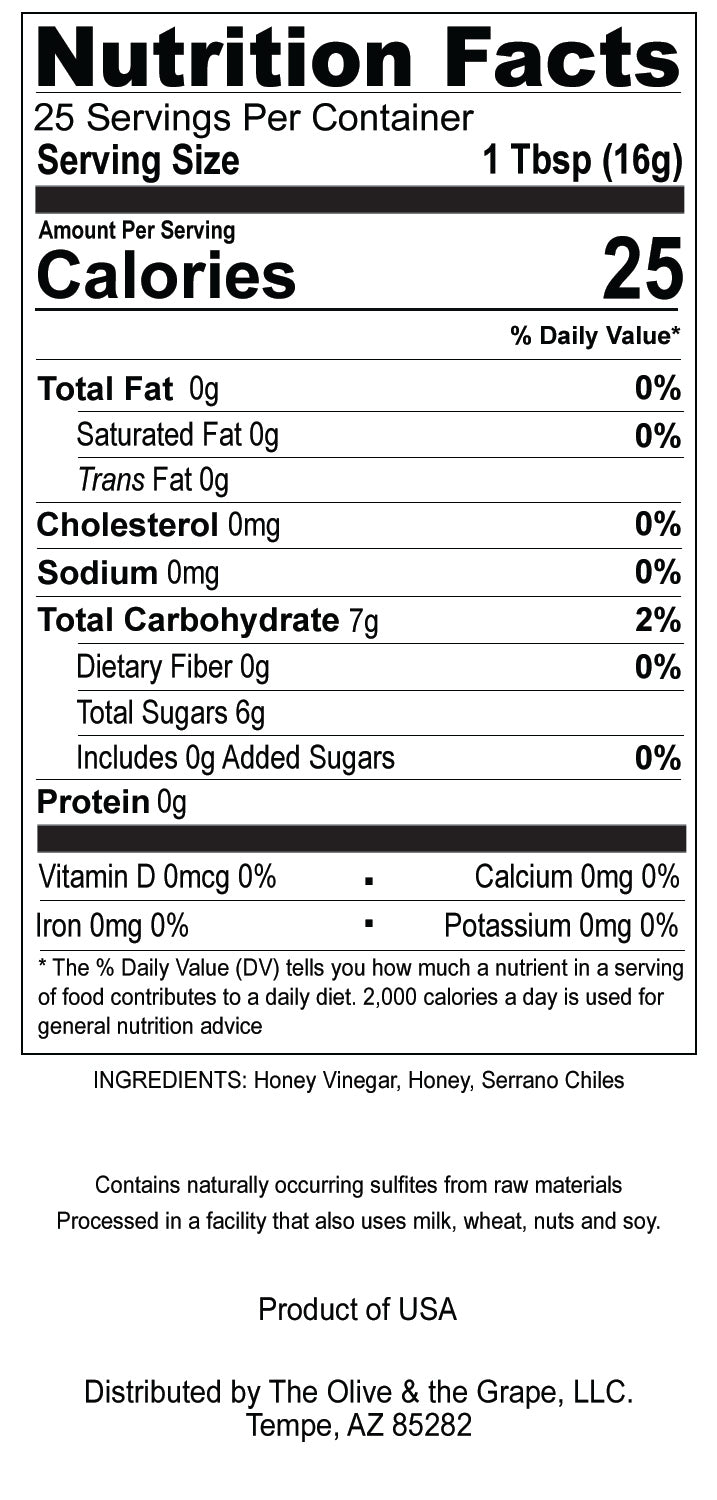 Honey Serrano Chile Vinegar 375mL