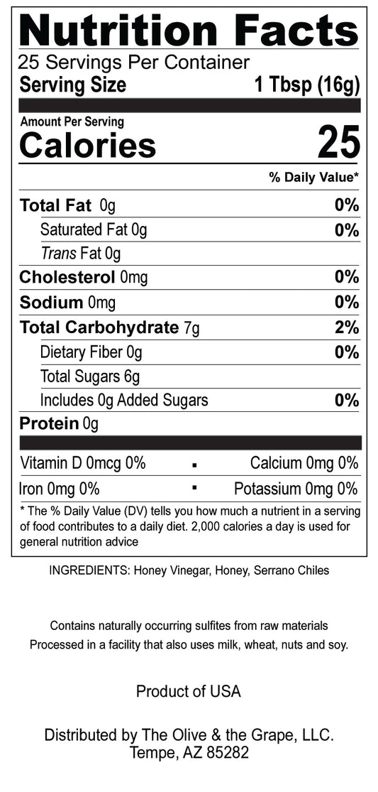 Honey Serrano Chile Vinegar 375mL
