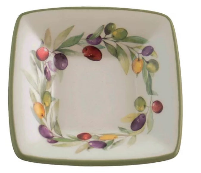 Square Dip Bowl - Olive Wreath