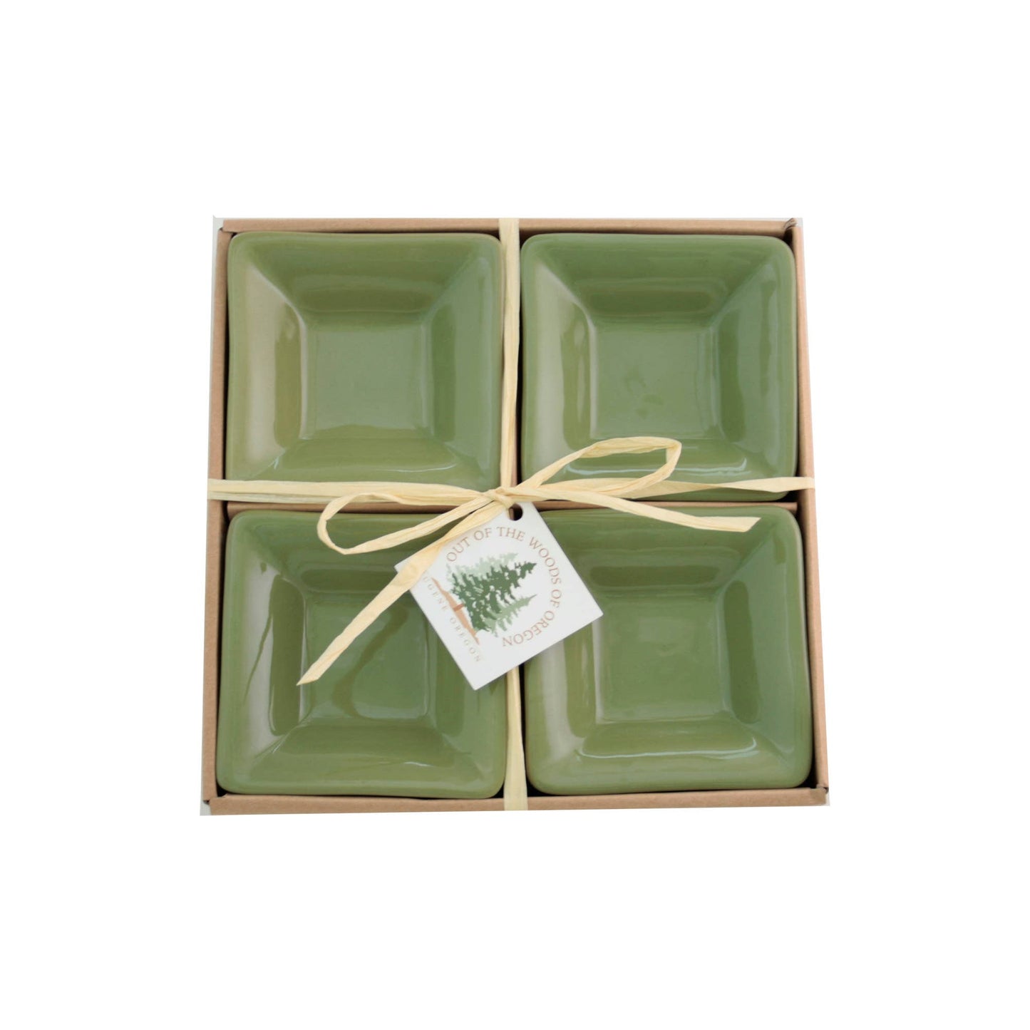 Set of 4 Small Square Bowls - Olive Green (3.75")