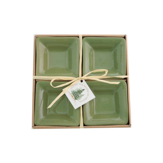 Set of 4 Small Square Bowls - Olive Green (3.75")
