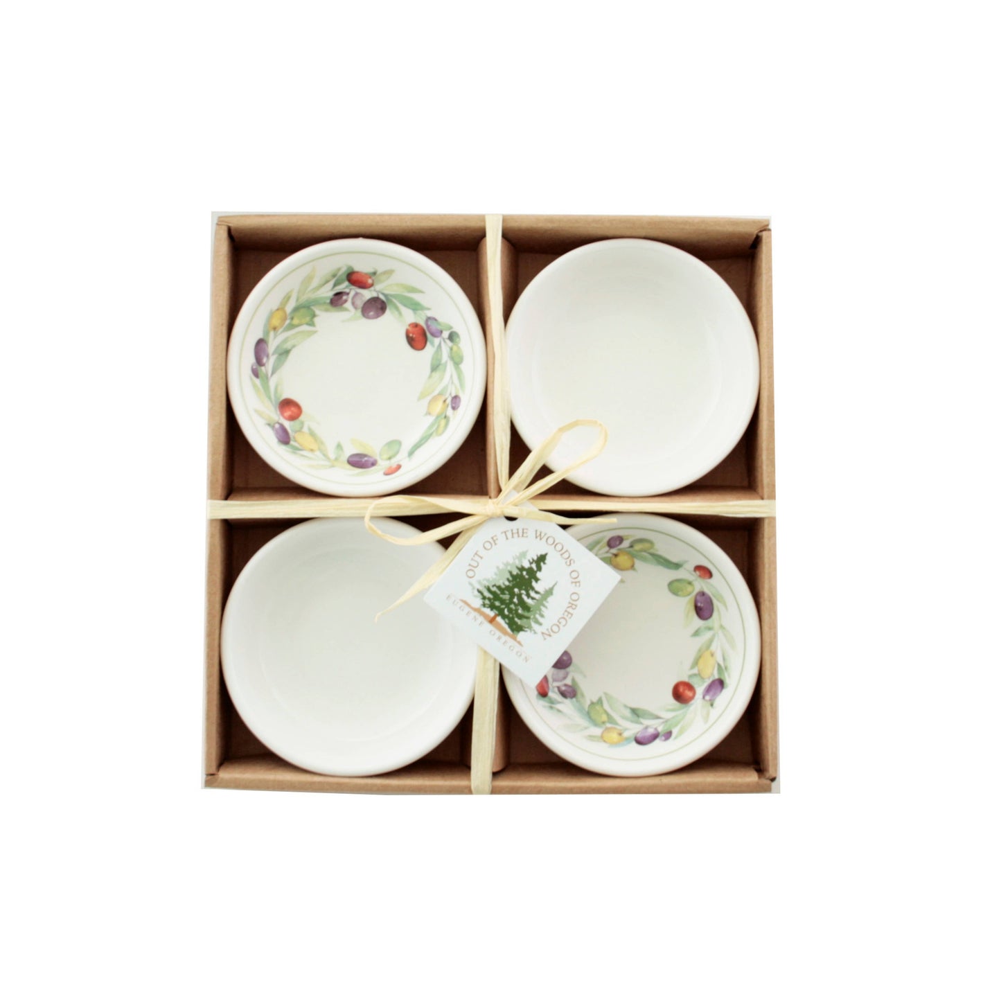 Set of 4 Small Round Bowls - Olive Wreath (3.75"): Olive Wreath