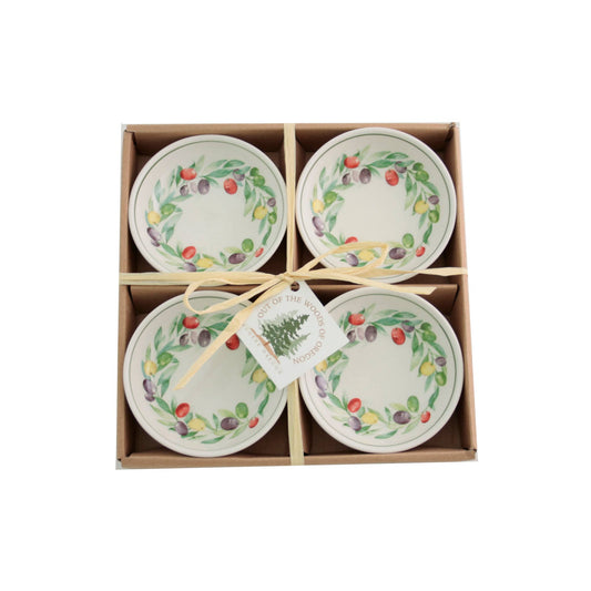 Set of 4 Small Round Bowls - Olive Wreath (3.75"): Olive Wreath