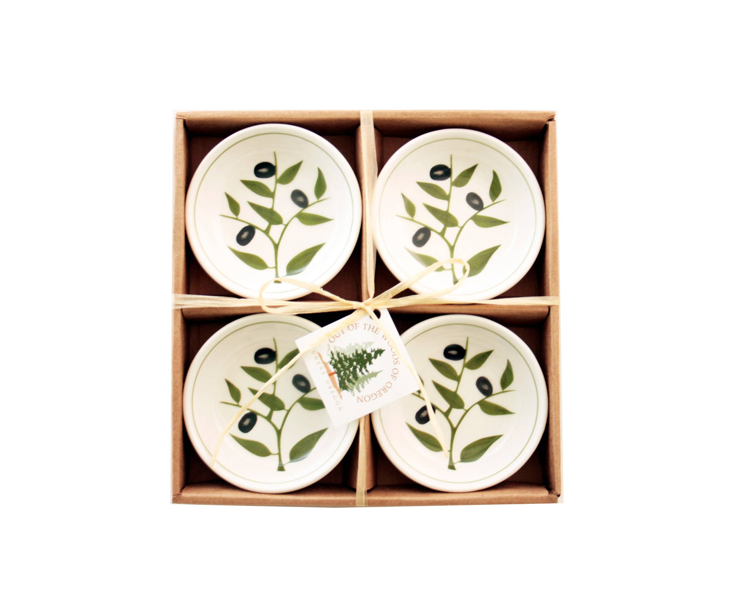 Set of 4 Small Round Bowls - Olive Branch (3.75"): Olive Branch
