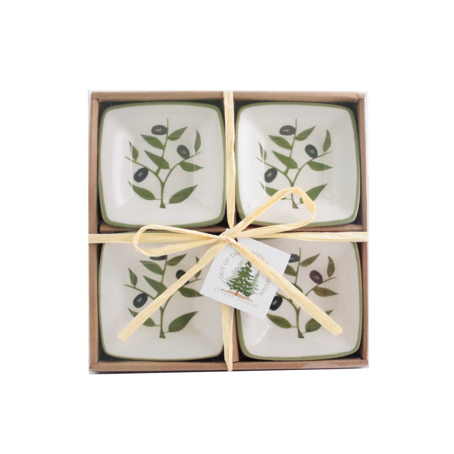 Set of 4 Small Square Bowls - Decals: Olive Branch