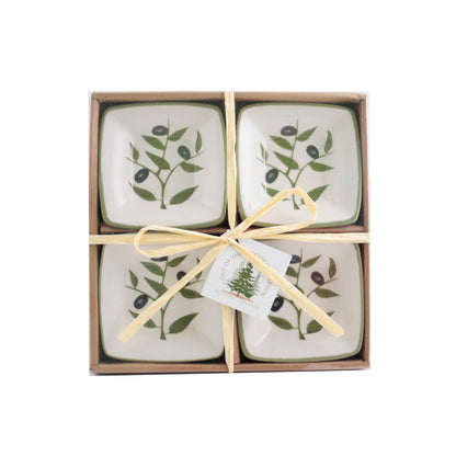 Set of 4 Small Square Bowls - Decals: Olive Branch