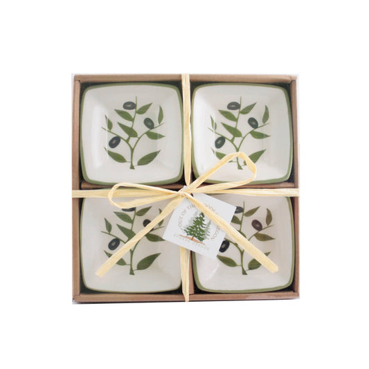 Set of 4 Small Square Bowls - Decals: Olive Branch
