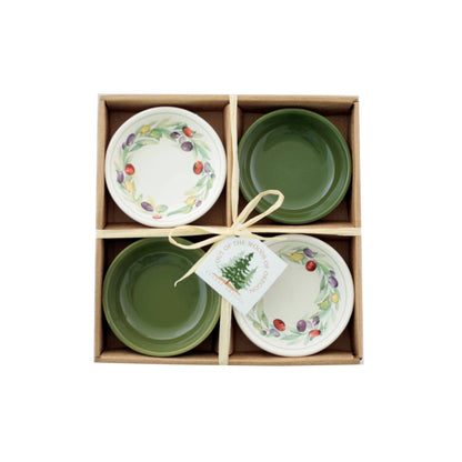 Set of 4 Small Round Bowls - Olive Wreath (3.75"): Olive Wreath