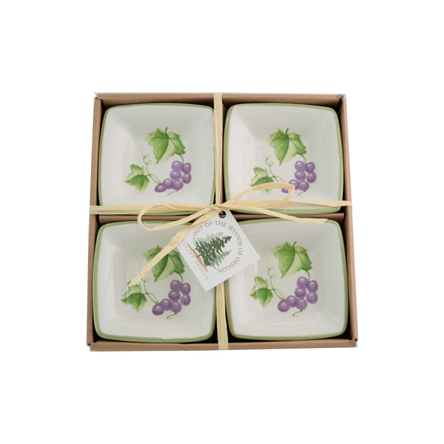 Set of 4 Small Square Bowls - Decals: Grape Vine