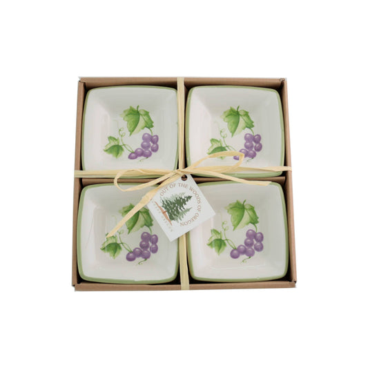Set of 4 Small Square Bowls - Decals: Grape Vine