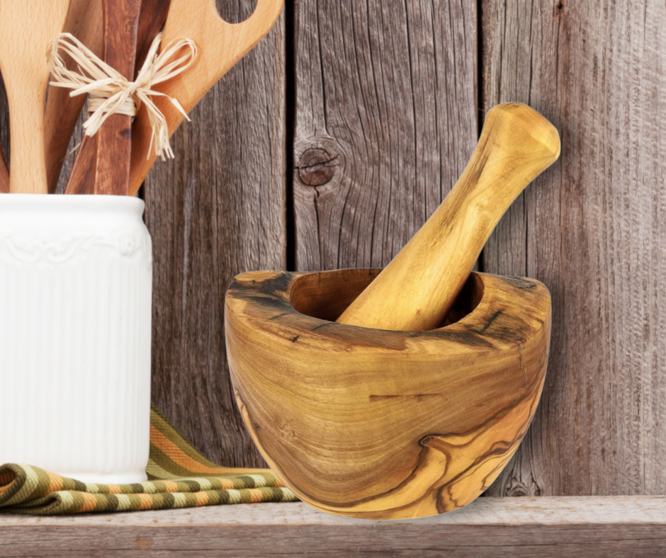 Free Form Olive Wood Mortar & Pestle
