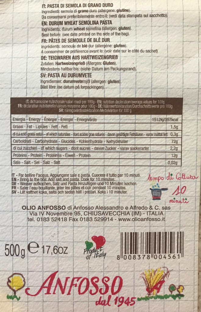 Anfosso Dry Pasta: Trofie 500gr